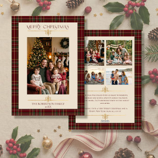 Simple Plaid Navidad 5 Foto Familiar Minimalista