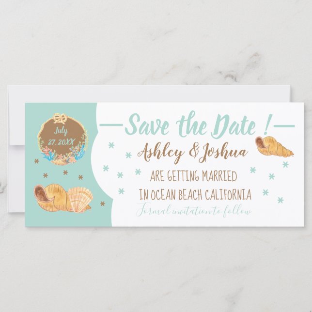 Simple playa de Seashells Save the Date Card (Anverso)