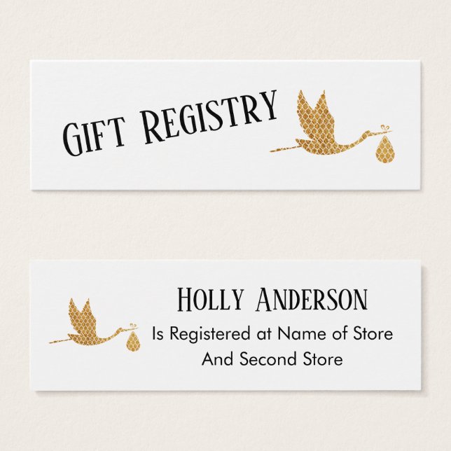 Simple Preppy Gold Stork Regalo Registro Insertar  (Anverso y reverso)