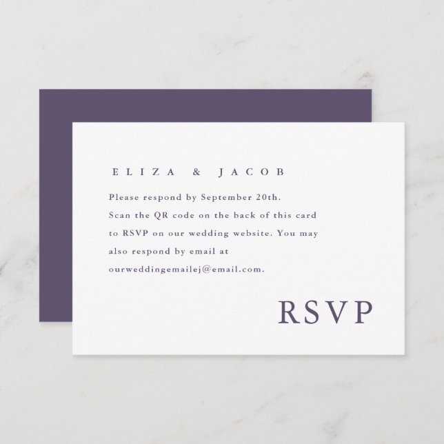 Simple Purple Wedding RSVP Código QR (Anverso / Reverso)