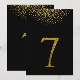 Simple purpurina dorada y número de mesa negro 7