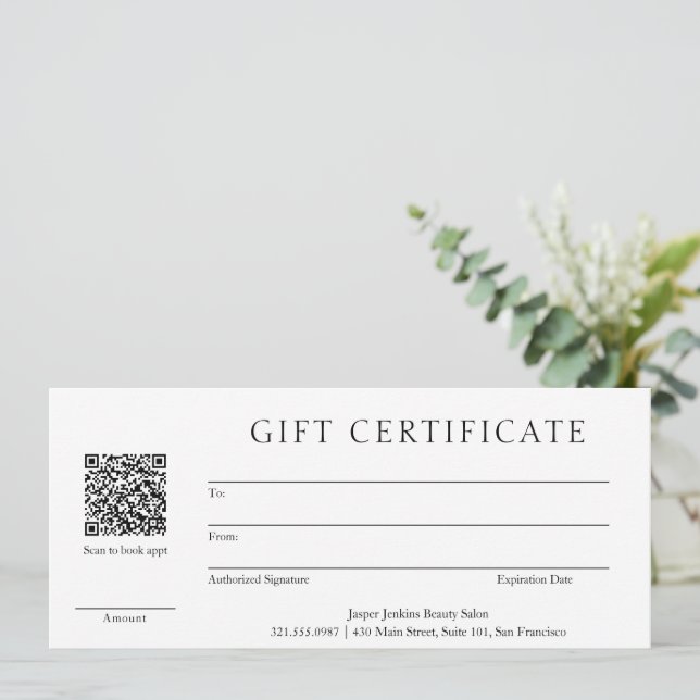 Simple QR Code Certificado de regalo de empresa mo (Anverso de pie)