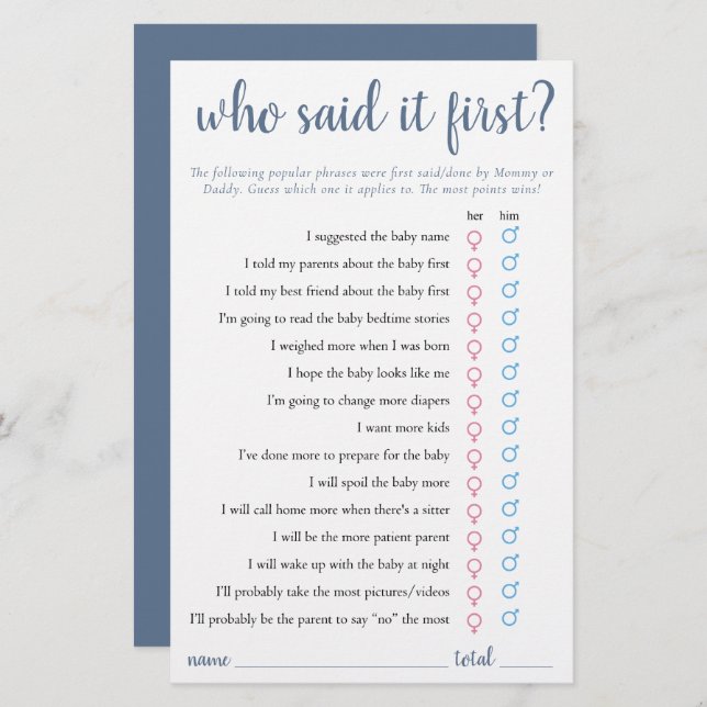 Simple Quién Lo Dijo Primero | Tarjeta de juego az (Anverso / Reverso)