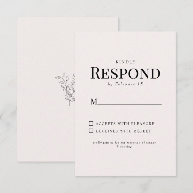 Simple respuesta de boda con follaje de rubor (Anverso / Reverso)