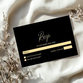 Simple respuesta de RSVP de boda negra y dorada
