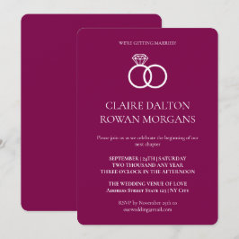 Simple Rings Burgundy Wedding Invitación