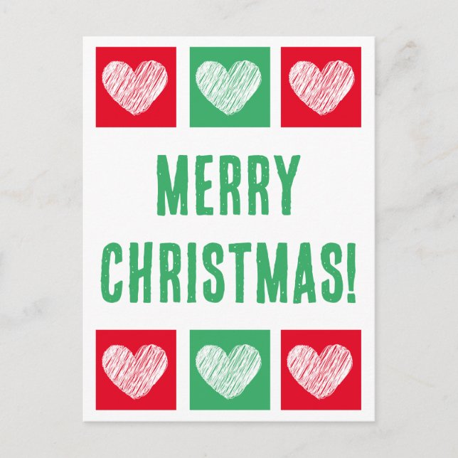 Simple Rojo Y Verde Con Corazones Feliz Navidad (Anverso)
