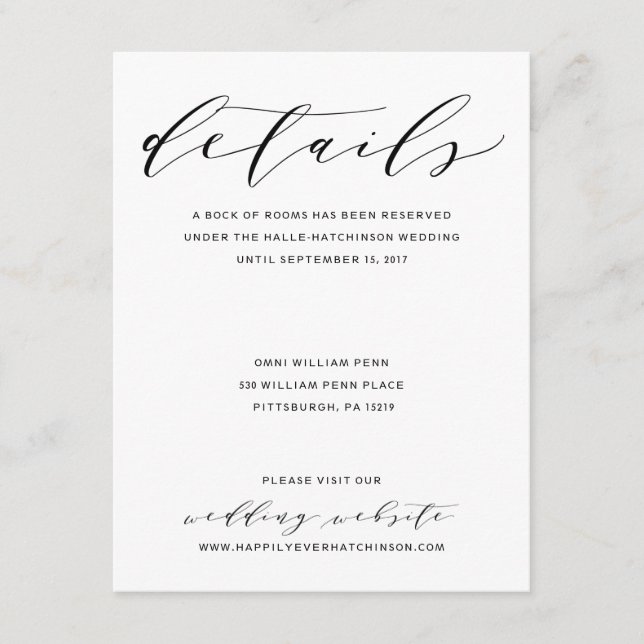 Simple Romance Calligraphy Boda Detalles Tarjeta (Anverso)