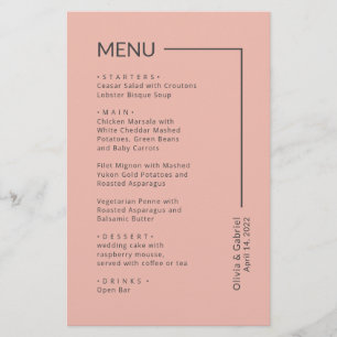 Simple Rosa frío Typografía menú boda mínimo