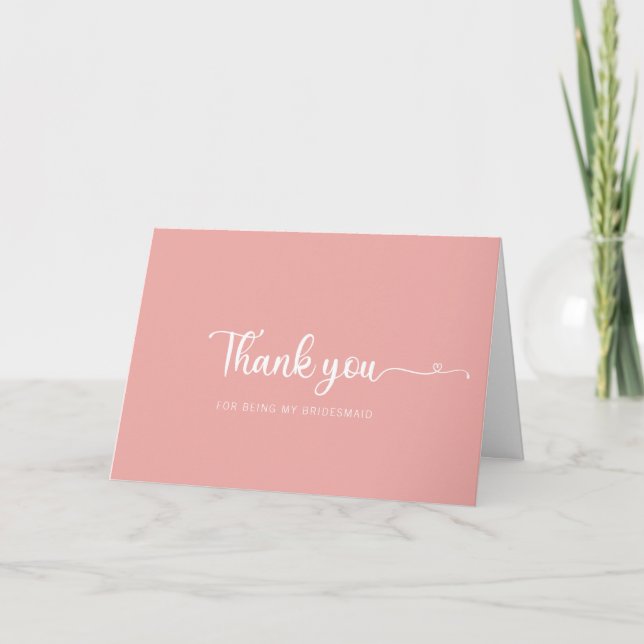 Simple Rosa Minimalista Bridesmaid Gracias Tarjeta (Anverso)