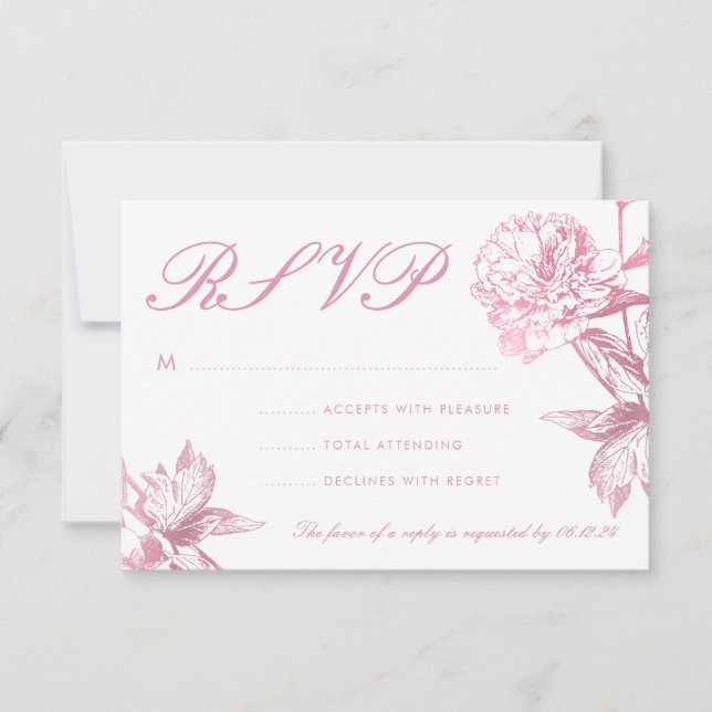Simple Rosa Oro Moderno Boda Floral RSVP (Anverso)