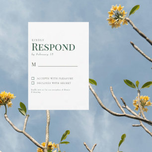 Simple RSVP de boda verde y blanco