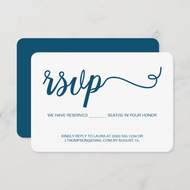 Simple RSVP de guion sin enviar azul personalizado (Anverso / Reverso)