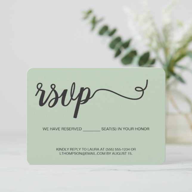 Simple RSVP verde salvia sin reserva de correo (Anverso de pie)