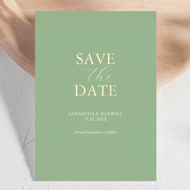 Simple Sage Green Guardar La Invitación De Relieve (contemporary save the date cards green minimalist )