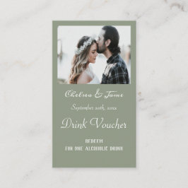 Simple Sage Green Photo Wedding Drink Ticket Cards