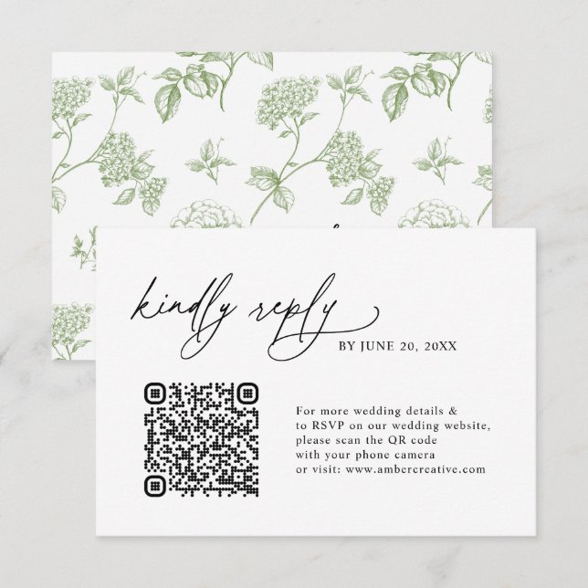 Simple Sage Minimalist QR code Wedding RSVP Cards (Anverso / Reverso)