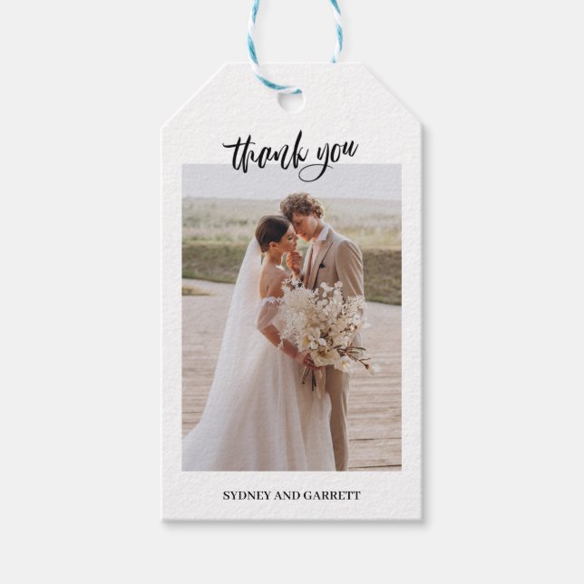 Simple Script Boda Foto Gracias Etiqueta De Regalo (Anverso)