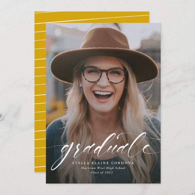 Simple script graduate one-photo gold announcement (Anverso / Reverso)