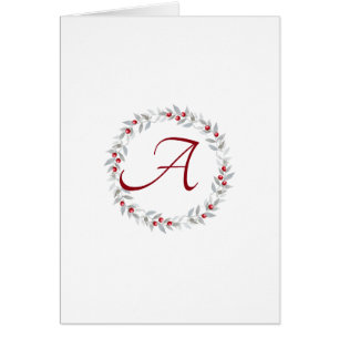 Simple Script Gris Wreath Monograma Tarjetas de no