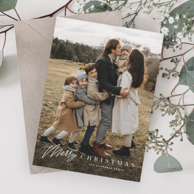 Simple Script Merry 3 Foto Navidad (Simple merry christmas script photo christmas holiday cards.)