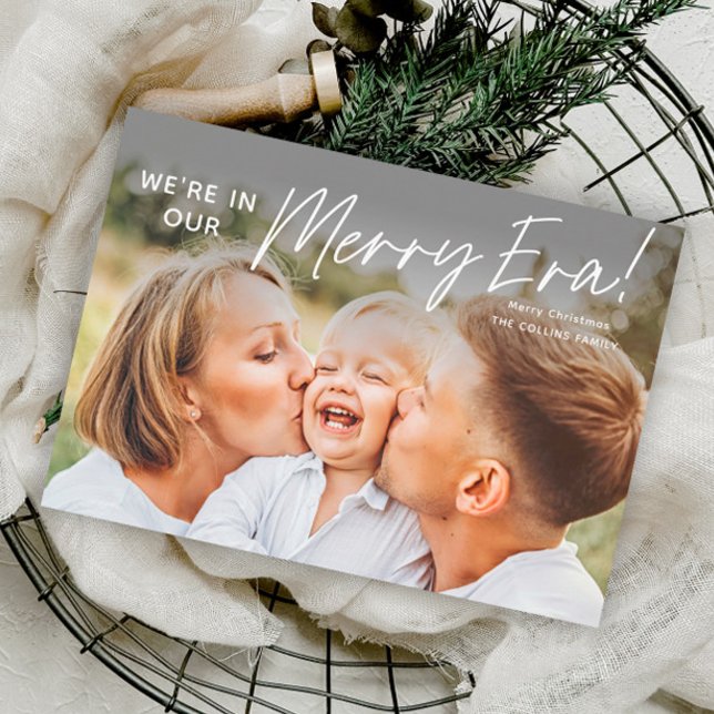 Simple Script Merry Era Foto Navidad (Simple Script Merry Era Photo Christmas Holiday Cards.)