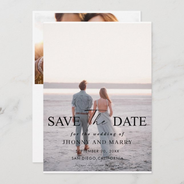 Simple Script Photo Wedding guardar las tarjetas d (Anverso / Reverso)