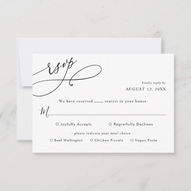 Simple Script Wedding Rsvp con tarjeta de opciones (Anverso)