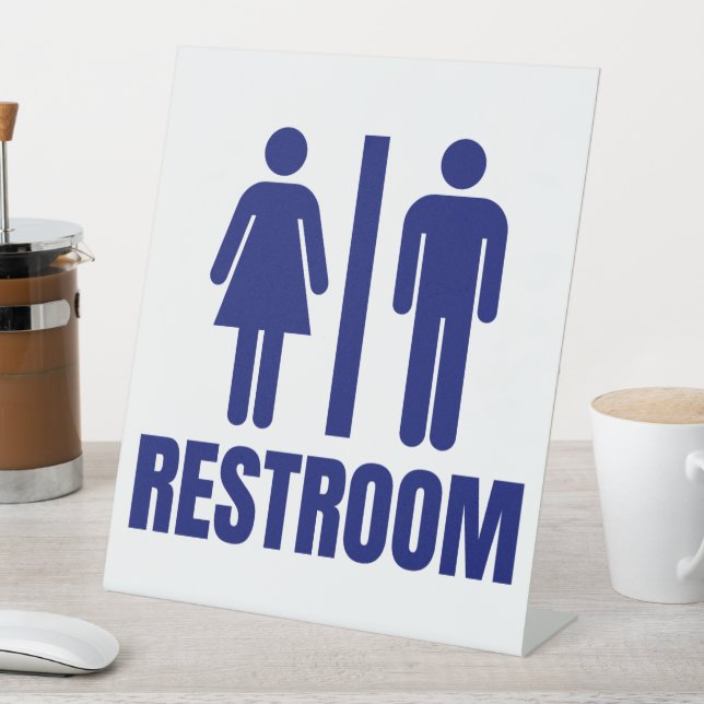 Simple Señal de Baño y Aseo en Azul y Blanco  (In Situ)