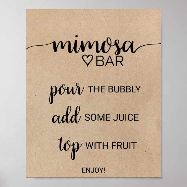 Simple Señal de Bar Mimosa con Caligrafía Faux Kra (Frente)
