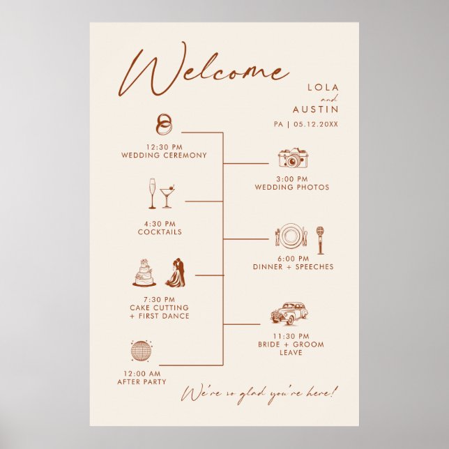 Simple Señal de Cronología de Boda Blanco Natural  (Frente)