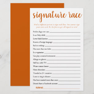 Simple Signature Race   Tarjeta de juego Naranja d