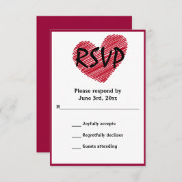 Simple Sketchy Red Heart Wedt Wedt RSVP card