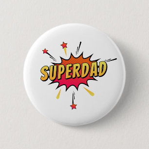 Simple Superdad Comic Retro Pop Art   Botón Pin