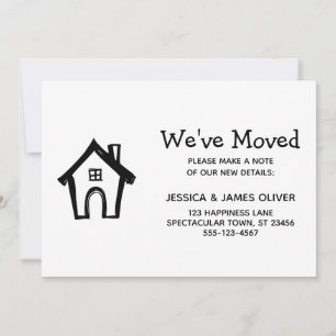 Simple tarjeta blanca "We've Moved" con Little Hou