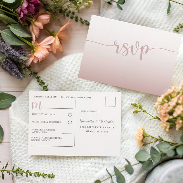 Simple Tarjeta de Confirmación de Boda de Oro Rosa (Subido por el creador)