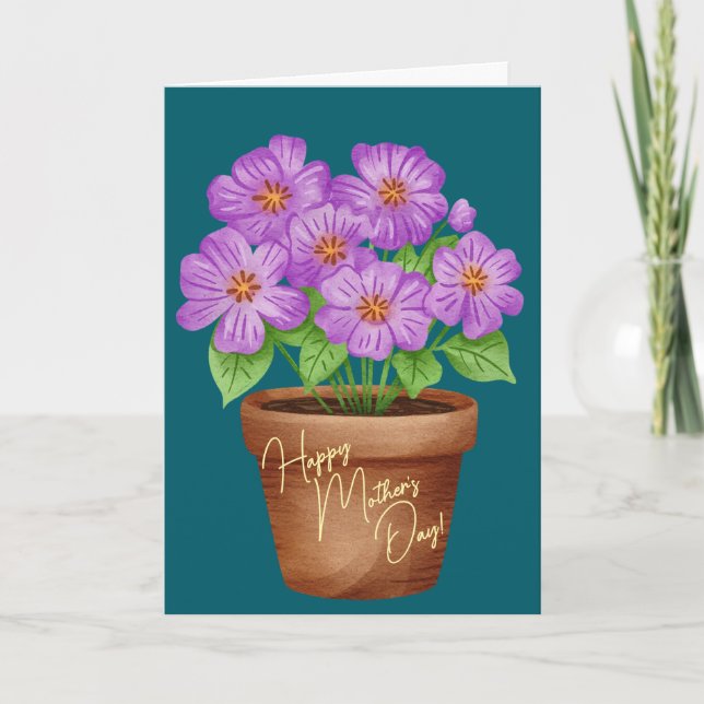 Simple Tarjeta de Feliz Día de la Madre con Maceta (Anverso)