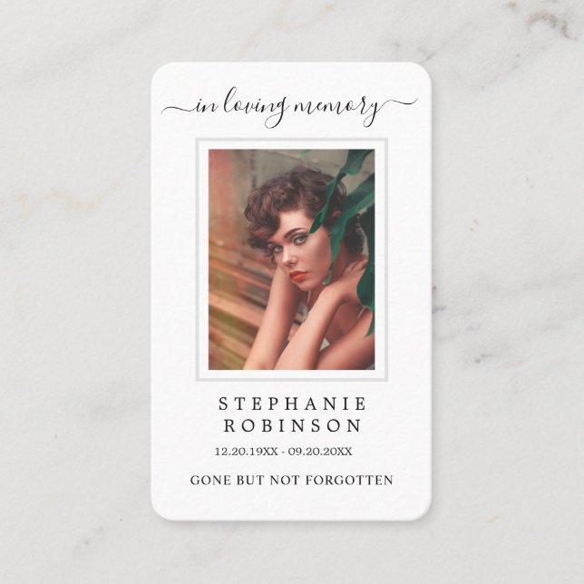 Simple tarjeta de oración funeraria de foto minima (Anverso)