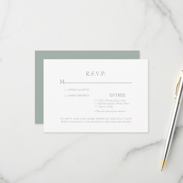 Simple tarjeta de respuesta de boda Sage y Blanco (Anverso/Reverso In Situ)