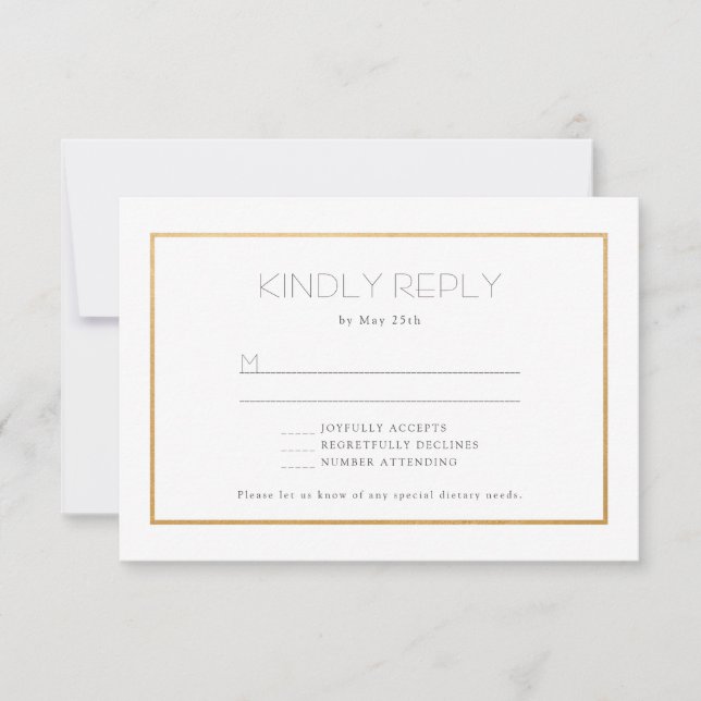 Simple tarjeta de respuesta rsvp de boda Gold Fram (Anverso)