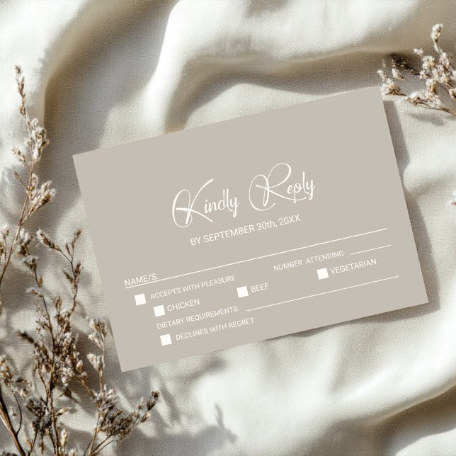 Simple Tarjeta de RSVP de Boda Beige con Opciones  (Subido por el creador)
