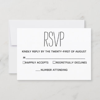 Simple tarjeta RSVP de boda blanca y negra moderna