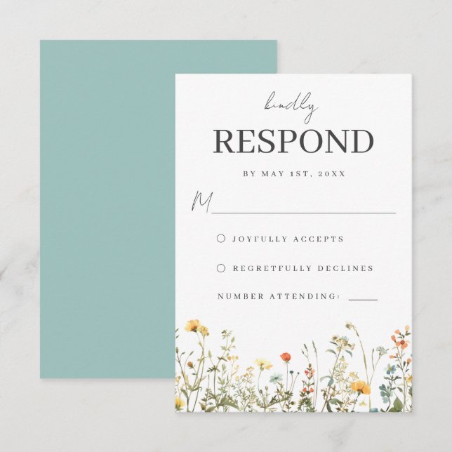 Simple tarjeta RSVP de boda de flores silvestres (Anverso / Reverso)