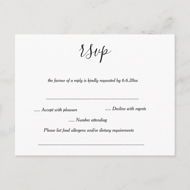 Simple tarjeta RSVP de boda moderna (Anverso)