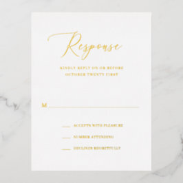 Simple tarjeta RSVP de matrimonio Relieve metaliza