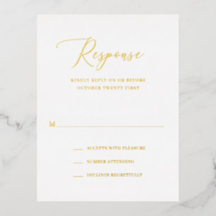 Simple tarjeta RSVP de matrimonio Relieve metaliza