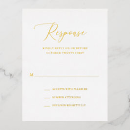 Simple tarjeta RSVP de matrimonio Relieve metaliza
