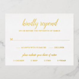 Simple tarjeta RSVP de matrimonio Relieve metaliza
