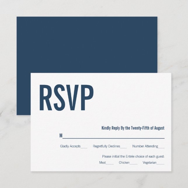 Simple tarjeta RSVP de tipografía naval Wedding (Anverso / Reverso)