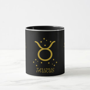 Simple Taza de Café Zodiacal Tauro Negra y Dorada